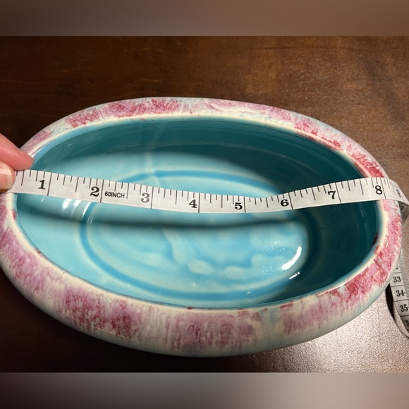 Vintage Robinson Ransbottom Blue/Pink Oval Planter Roseville MCM Drip - Picture 6 of 8